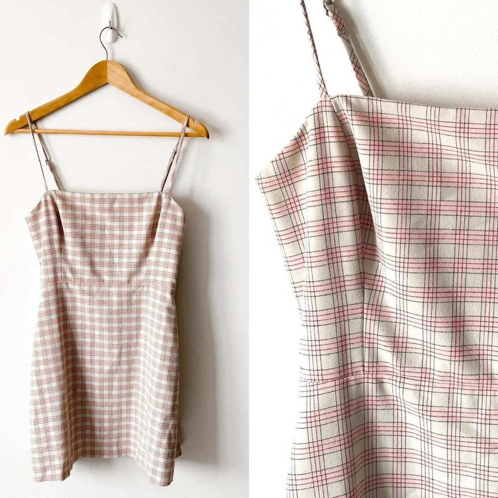 Aritzia Wilfred New Classic Isabelle Check Plaid Mini Dress Pink White Sz 6